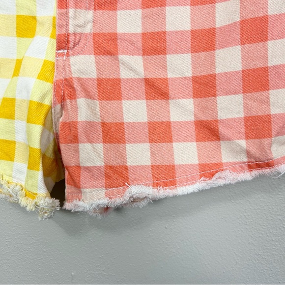 Farm Rio Gingham High Rise Shorts Size Small Red Blue Yellow Denim Cut Off - Picture 6 of 12